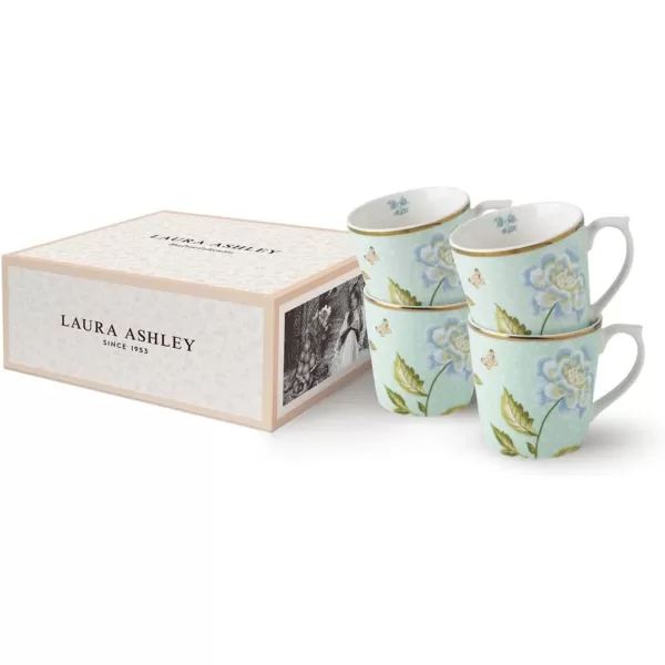 Laura Ashley 10 oz Mint Uni Mug Set of 4 in Giftbox - Porcelain Coffee Cup Set - Dishwasher Safe Ceramic Mugs - Heritage Collectables