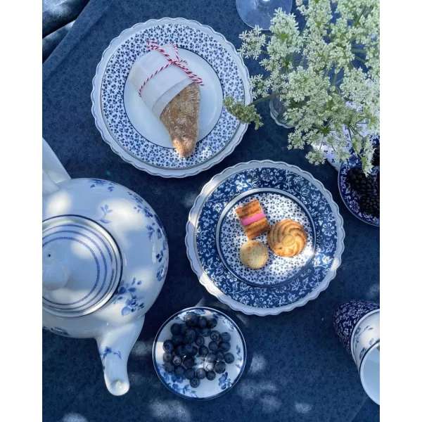 Laura Ashley 10" Candy Stripe Dinner Plate Set in Giftbox - Porcelain Dining Plates - Microwave Safe Ceramic Dinnerware - Blueprint Collectable, White