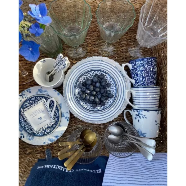 Laura Ashley 10" Candy Stripe Dinner Plate Set in Giftbox - Porcelain Dining Plates - Microwave Safe Ceramic Dinnerware - Blueprint Collectable, White