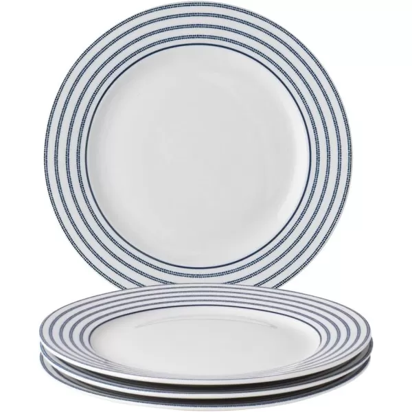 Laura Ashley 10" Candy Stripe Dinner Plate Set in Giftbox - Porcelain Dining Plates - Microwave Safe Ceramic Dinnerware - Blueprint Collectable, White