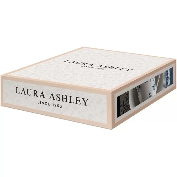 Laura Ashley 10" Candy Stripe Dinner Plate Set in Giftbox - Porcelain Dining Plates - Microwave Safe Ceramic Dinnerware - Blueprint Collectable, White