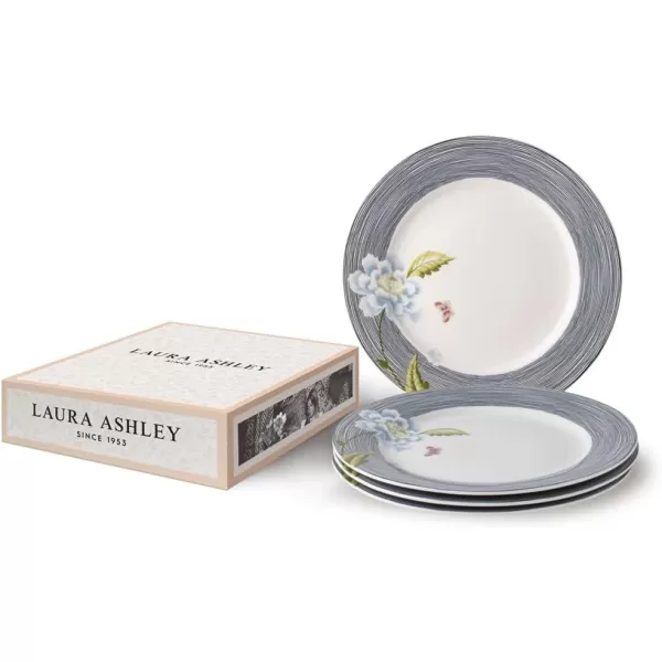 Laura Ashley 10" Candy Stripe Dinner Plate Set in Giftbox - Porcelain Dining Plates - Microwave Safe Ceramic Dinnerware - Blueprint Collectable, White