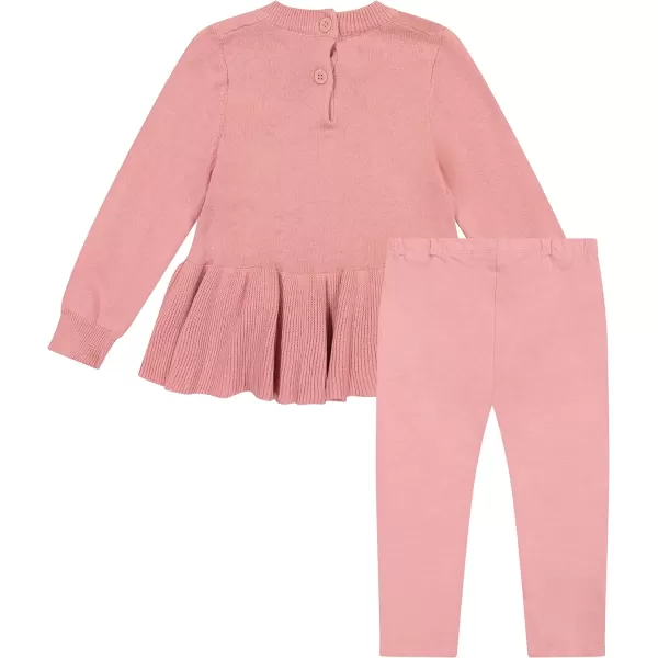 Laura Ashley 2-Pack Baby Girl Leggings &amp; Ribbed Long Sleeve A-Line Tunic Ruffle Top, 100% Cotton Infant Fall Outfit, NB-24M