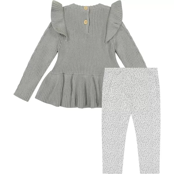 Laura Ashley 2 Pack Baby/Toddler Girl Legging &amp; Knitted Long Sleeve Peplum Tunic Top, Cotton Knit &amp; Floral Fall Outfit,NB-4T