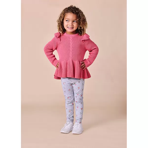 Laura Ashley 2 Pack Baby/Toddler Girl Legging &amp; Knitted Long Sleeve Peplum Tunic Top, Cotton Knit &amp; Floral Fall Outfit,NB-4T