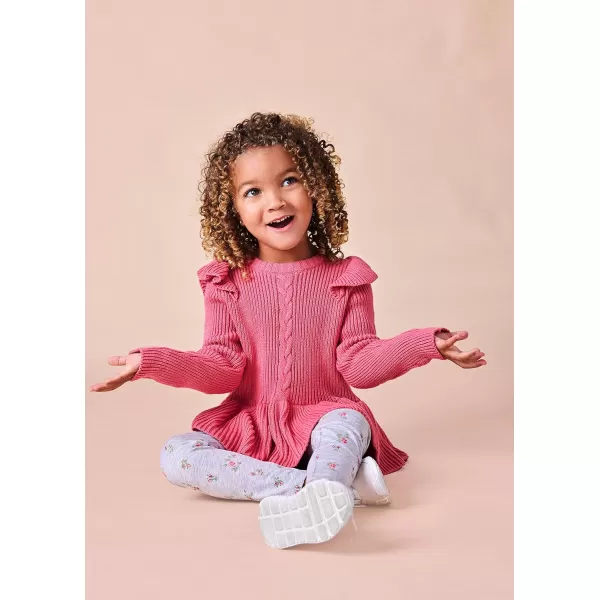 Laura Ashley 2 Pack Baby/Toddler Girl Legging &amp; Knitted Long Sleeve Peplum Tunic Top, Cotton Knit &amp; Floral Fall Outfit,NB-4T