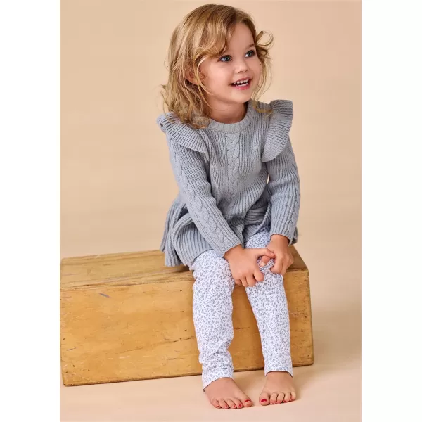 Laura Ashley 2 Pack Baby/Toddler Girl Legging &amp; Knitted Long Sleeve Peplum Tunic Top, Cotton Knit &amp; Floral Fall Outfit,NB-4T