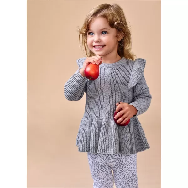 Laura Ashley 2 Pack Baby/Toddler Girl Legging &amp; Knitted Long Sleeve Peplum Tunic Top, Cotton Knit &amp; Floral Fall Outfit,NB-4T