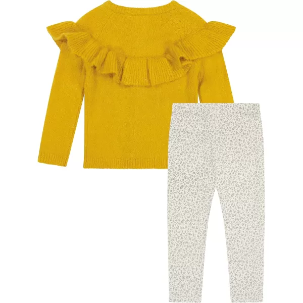 Laura Ashley 2 Pack Baby/Toddler Girl Legging &amp; Knitted Long Sleeve Peplum Tunic Top, Cotton Knit &amp; Floral Fall Outfit,NB-4T