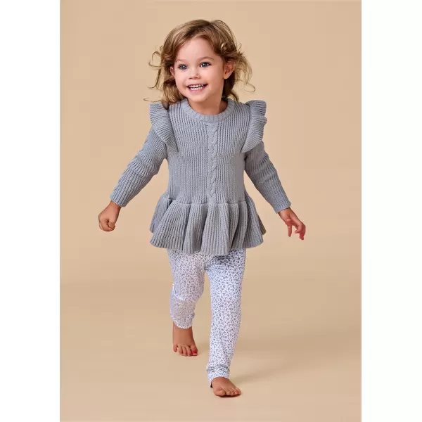 Laura Ashley 2 Pack Baby/Toddler Girl Legging &amp; Knitted Long Sleeve Peplum Tunic Top, Cotton Knit &amp; Floral Fall Outfit,NB-4T