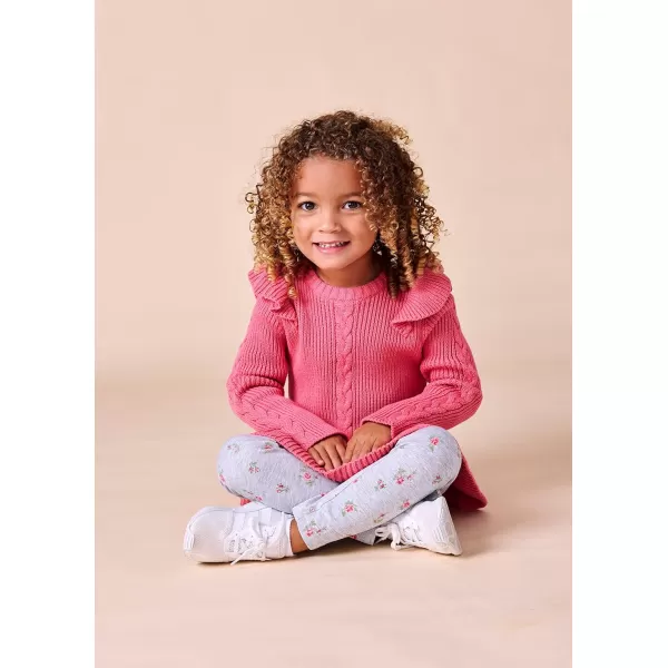 Laura Ashley 2 Pack Baby/Toddler Girl Legging &amp; Knitted Long Sleeve Peplum Tunic Top, Cotton Knit &amp; Floral Fall Outfit,NB-4T