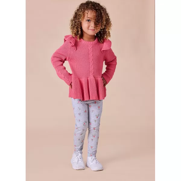 Laura Ashley 2 Pack Baby/Toddler Girl Legging &amp; Knitted Long Sleeve Peplum Tunic Top, Cotton Knit &amp; Floral Fall Outfit,NB-4T