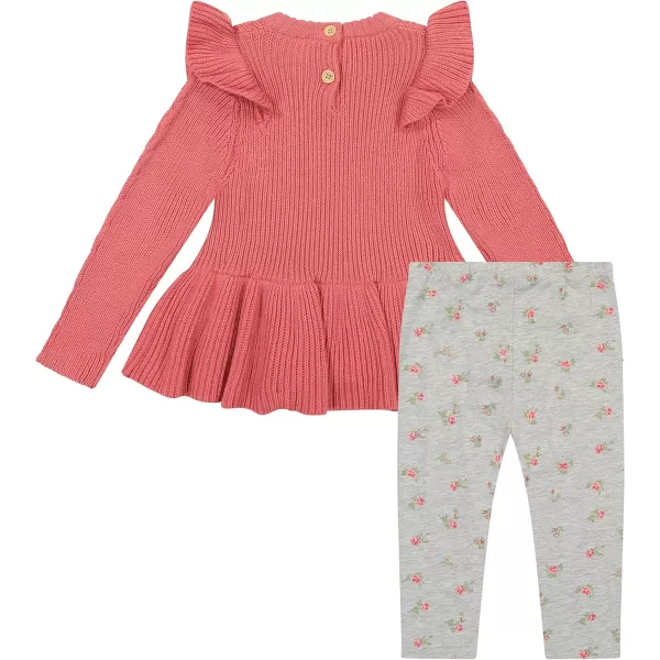 Laura Ashley 2 Pack Baby/Toddler Girl Legging &amp; Knitted Long Sleeve Peplum Tunic Top, Cotton Knit &amp; Floral Fall Outfit,NB-4T