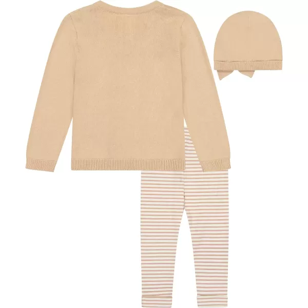 Laura Ashley 3-Piece Infant Clothes Set with Baby Sweater, Leggings and Knit Hat, 100% Cotton Knitted Outfit for Girls, 0-18M