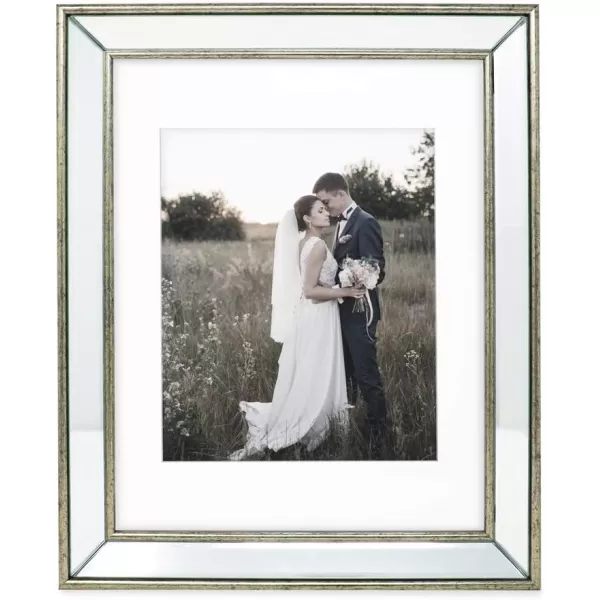 Laura Ashley 4x4 Silver Beveled Mirror Picture Frame, Classic Mirrored Frame with Deep Slanted Angle, Wall-Mountable, Made for Tabletop Display, Photo Gallery and Wall Art, 