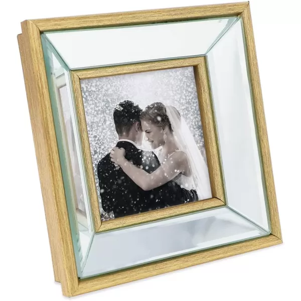 Laura Ashley 4x4 Silver Beveled Mirror Picture Frame, Classic Mirrored Frame with Deep Slanted Angle, Wall-Mountable, Made for Tabletop Display, Photo Gallery and Wall Art, 