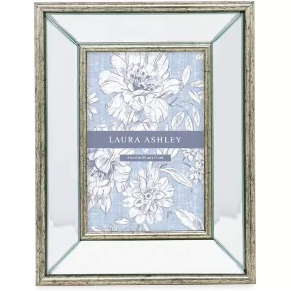 Laura Ashley 4x4 Silver Beveled Mirror Picture Frame, Classic Mirrored Frame with Deep Slanted Angle, Wall-Mountable, Made for Tabletop Display, Photo Gallery and Wall Art, 