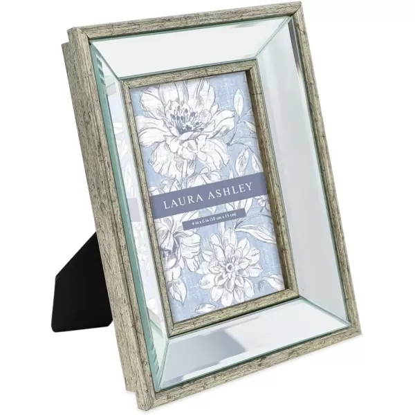 Laura Ashley 4x4 Silver Beveled Mirror Picture Frame, Classic Mirrored Frame with Deep Slanted Angle, Wall-Mountable, Made for Tabletop Display, Photo Gallery and Wall Art, 