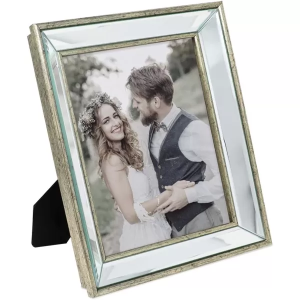 Laura Ashley 4x4 Silver Beveled Mirror Picture Frame, Classic Mirrored Frame with Deep Slanted Angle, Wall-Mountable, Made for Tabletop Display, Photo Gallery and Wall Art, 