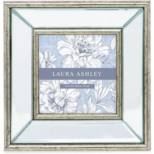 Laura Ashley 4x4 Silver Beveled Mirror Picture Frame, Classic Mirrored Frame with Deep Slanted Angle, Wall-Mountable, Made for Tabletop Display, Photo Gallery and Wall Art, 