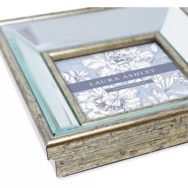 Laura Ashley 4x4 Silver Beveled Mirror Picture Frame, Classic Mirrored Frame with Deep Slanted Angle, Wall-Mountable, Made for Tabletop Display, Photo Gallery and Wall Art, 