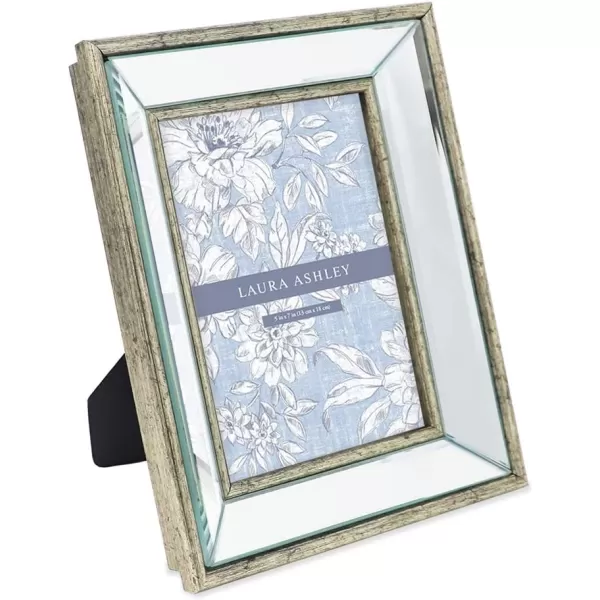 Laura Ashley 4x4 Silver Beveled Mirror Picture Frame, Classic Mirrored Frame with Deep Slanted Angle, Wall-Mountable, Made for Tabletop Display, Photo Gallery and Wall Art, 