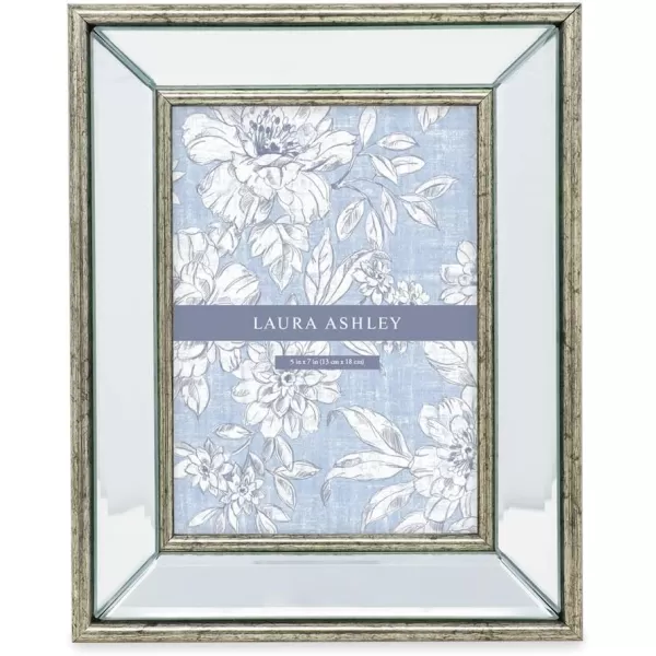 Laura Ashley 4x4 Silver Beveled Mirror Picture Frame, Classic Mirrored Frame with Deep Slanted Angle, Wall-Mountable, Made for Tabletop Display, Photo Gallery and Wall Art, 