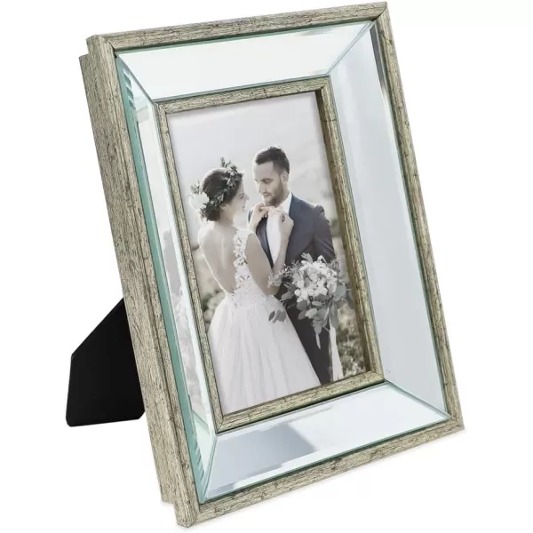 Laura Ashley 4x4 Silver Beveled Mirror Picture Frame, Classic Mirrored Frame with Deep Slanted Angle, Wall-Mountable, Made for Tabletop Display, Photo Gallery and Wall Art, 