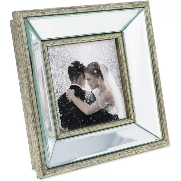 Laura Ashley 4x4 Silver Beveled Mirror Picture Frame, Classic Mirrored Frame with Deep Slanted Angle, Wall-Mountable, Made for Tabletop Display, Photo Gallery and Wall Art, 