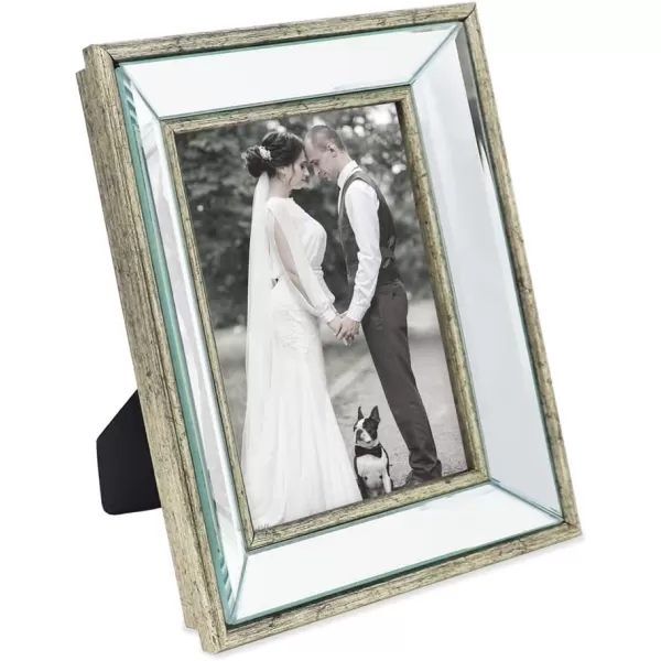 Laura Ashley 4x4 Silver Beveled Mirror Picture Frame, Classic Mirrored Frame with Deep Slanted Angle, Wall-Mountable, Made for Tabletop Display, Photo Gallery and Wall Art, 