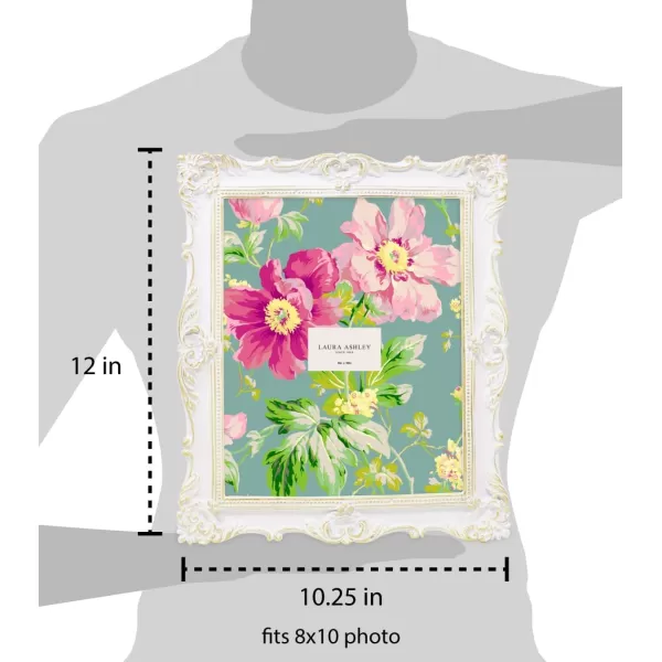 Laura Ashley 4x4 White Ornate Textured Hand-Crafted Resin Picture Frame with Easel &amp; Hook for Tabletop &amp; Wall Display, Decorative Floral Design Home Décor, Photo Gallery, Art, More 