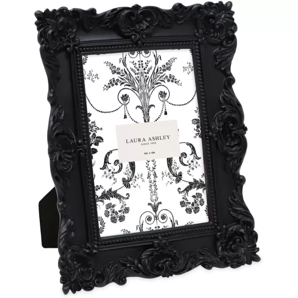 Laura Ashley 4x4 White Ornate Textured Hand-Crafted Resin Picture Frame with Easel &amp; Hook for Tabletop &amp; Wall Display, Decorative Floral Design Home Décor, Photo Gallery, Art, More 