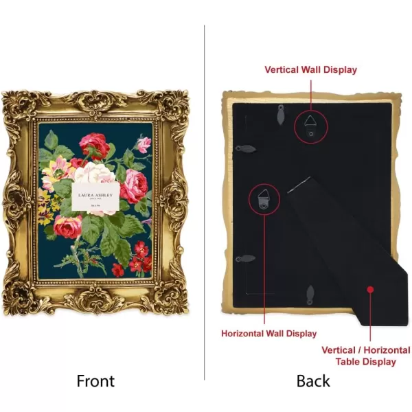 Laura Ashley 4x4 White Ornate Textured Hand-Crafted Resin Picture Frame with Easel &amp; Hook for Tabletop &amp; Wall Display, Decorative Floral Design Home Décor, Photo Gallery, Art, More 