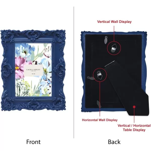Laura Ashley 4x4 White Ornate Textured Hand-Crafted Resin Picture Frame with Easel &amp; Hook for Tabletop &amp; Wall Display, Decorative Floral Design Home Décor, Photo Gallery, Art, More 