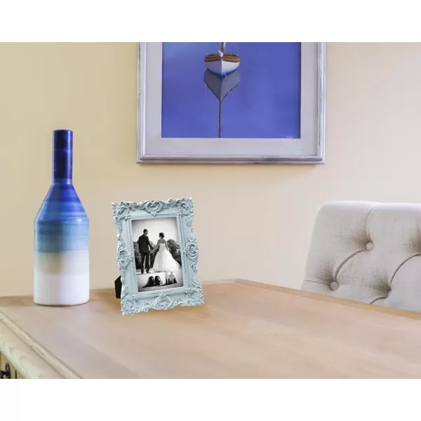 Laura Ashley 4x4 White Ornate Textured Hand-Crafted Resin Picture Frame with Easel &amp; Hook for Tabletop &amp; Wall Display, Decorative Floral Design Home Décor, Photo Gallery, Art, More 