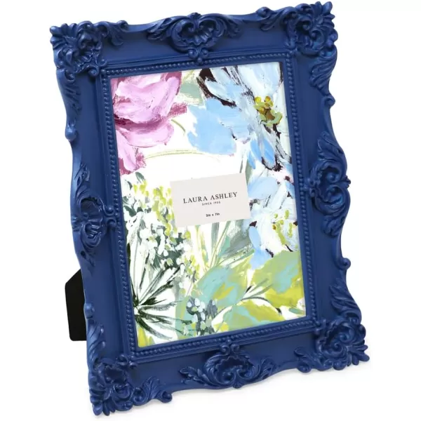 Laura Ashley 4x4 White Ornate Textured Hand-Crafted Resin Picture Frame with Easel &amp; Hook for Tabletop &amp; Wall Display, Decorative Floral Design Home Décor, Photo Gallery, Art, More 