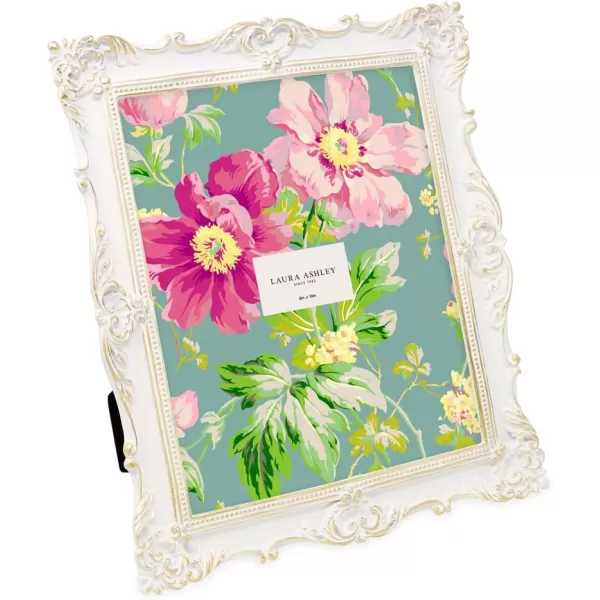 Laura Ashley 4x4 White Ornate Textured Hand-Crafted Resin Picture Frame with Easel &amp; Hook for Tabletop &amp; Wall Display, Decorative Floral Design Home Décor, Photo Gallery, Art, More 