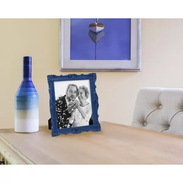 Laura Ashley 4x4 White Ornate Textured Hand-Crafted Resin Picture Frame with Easel &amp; Hook for Tabletop &amp; Wall Display, Decorative Floral Design Home Décor, Photo Gallery, Art, More 