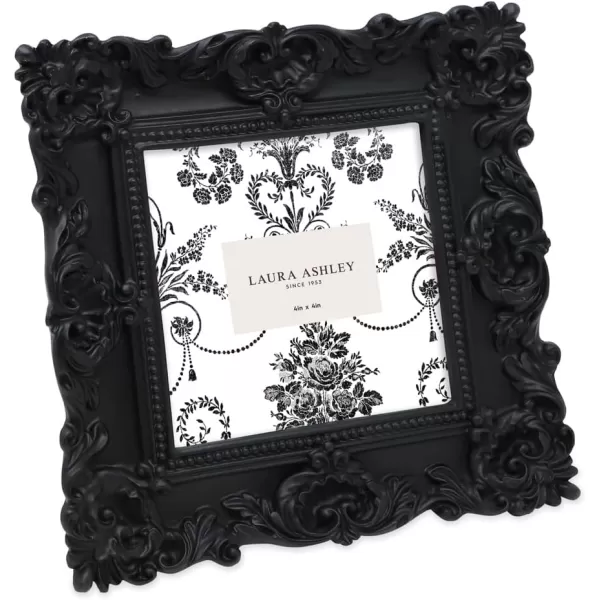 Laura Ashley 4x4 White Ornate Textured Hand-Crafted Resin Picture Frame with Easel &amp; Hook for Tabletop &amp; Wall Display, Decorative Floral Design Home Décor, Photo Gallery, Art, More 