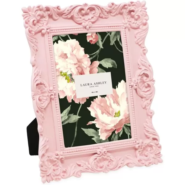 Laura Ashley 4x4 White Ornate Textured Hand-Crafted Resin Picture Frame with Easel &amp; Hook for Tabletop &amp; Wall Display, Decorative Floral Design Home Décor, Photo Gallery, Art, More 
