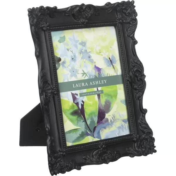 Laura Ashley 4x4 White Ornate Textured Hand-Crafted Resin Picture Frame with Easel &amp; Hook for Tabletop &amp; Wall Display, Decorative Floral Design Home Décor, Photo Gallery, Art, More 