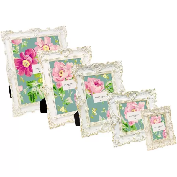 Laura Ashley 4x4 White Ornate Textured Hand-Crafted Resin Picture Frame with Easel &amp; Hook for Tabletop &amp; Wall Display, Decorative Floral Design Home Décor, Photo Gallery, Art, More 