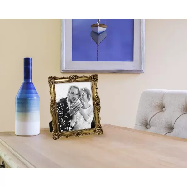 Laura Ashley 4x4 White Ornate Textured Hand-Crafted Resin Picture Frame with Easel &amp; Hook for Tabletop &amp; Wall Display, Decorative Floral Design Home Décor, Photo Gallery, Art, More 