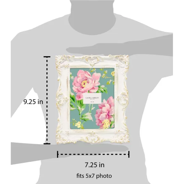 Laura Ashley 4x4 White Ornate Textured Hand-Crafted Resin Picture Frame with Easel &amp; Hook for Tabletop &amp; Wall Display, Decorative Floral Design Home Décor, Photo Gallery, Art, More 