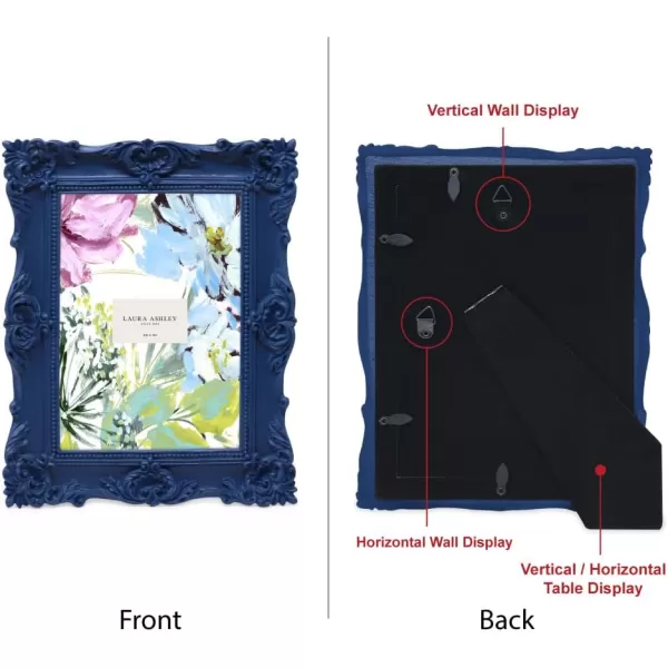 Laura Ashley 4x4 White Ornate Textured Hand-Crafted Resin Picture Frame with Easel &amp; Hook for Tabletop &amp; Wall Display, Decorative Floral Design Home Décor, Photo Gallery, Art, More 