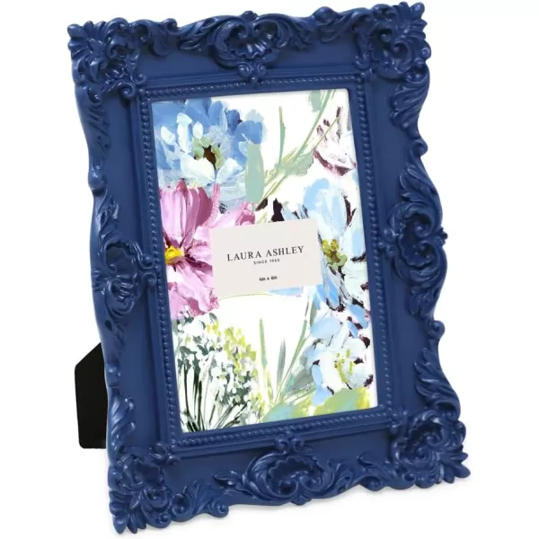 Laura Ashley 4x4 White Ornate Textured Hand-Crafted Resin Picture Frame with Easel &amp; Hook for Tabletop &amp; Wall Display, Decorative Floral Design Home Décor, Photo Gallery, Art, More 
