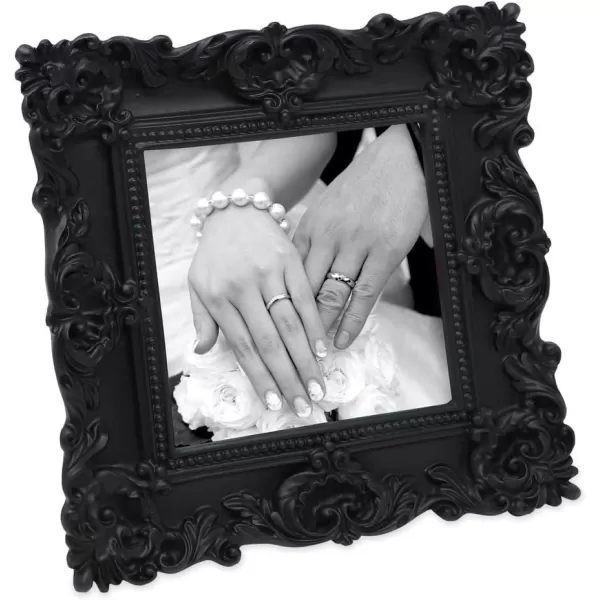Laura Ashley 4x4 White Ornate Textured Hand-Crafted Resin Picture Frame with Easel &amp; Hook for Tabletop &amp; Wall Display, Decorative Floral Design Home Décor, Photo Gallery, Art, More 