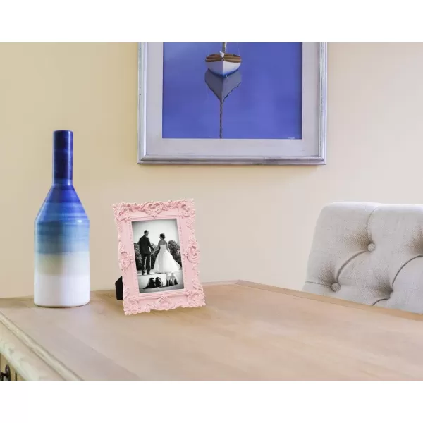 Laura Ashley 4x4 White Ornate Textured Hand-Crafted Resin Picture Frame with Easel &amp; Hook for Tabletop &amp; Wall Display, Decorative Floral Design Home Décor, Photo Gallery, Art, More 