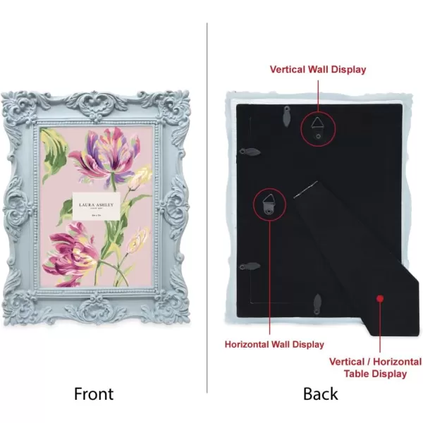 Laura Ashley 4x4 White Ornate Textured Hand-Crafted Resin Picture Frame with Easel &amp; Hook for Tabletop &amp; Wall Display, Decorative Floral Design Home Décor, Photo Gallery, Art, More 
