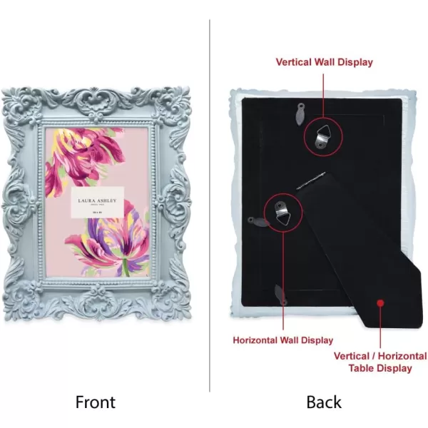 Laura Ashley 4x4 White Ornate Textured Hand-Crafted Resin Picture Frame with Easel &amp; Hook for Tabletop &amp; Wall Display, Decorative Floral Design Home Décor, Photo Gallery, Art, More 